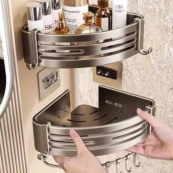 Нет необходимости сверлить стены для установки Алюминиевая полка для ванной Полки Подставка для шампуня Держатель для хранения Кухонный органайзер Настенная полка