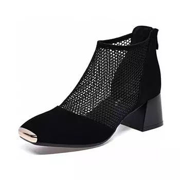 Net shoes women s spring and summer niche personality high-end cool boots iron bag head hollow high heels fashion shoes 34