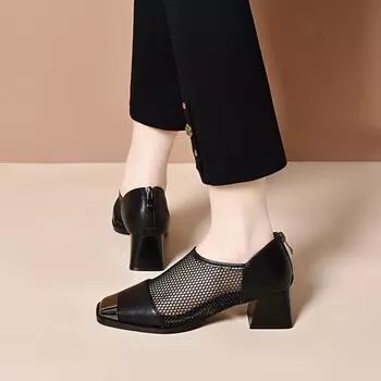 Net shoes women s spring and summer new fashion iron bag head rear zipper thick heel fashion shoes personalized high heels 34