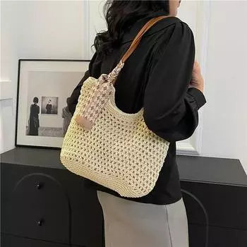 Netizen такая же вязаная тканая сумка для женщин, новинка 2024 года, пригородная сумка на плечо с большой вместимостью, сумка-тоут в ленивом стиле для отпуска With pendant(Random)