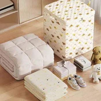 Нетканая хлопковая сумка для хранения одеяла, большая вместительная одежда, хлопковое одеяло, мобильный багаж, влагостойкая и пыленепроницаемая портативная сумка 43*43*43CM бежевый