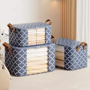 Нетканый чехол для хранения одеял с окном, пыленепроницаемый и удобный для размещения одеял, одежды, игрушек, книг, сумка для хранения синий