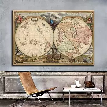 Нетканый/холст Ретро Карта Тема Серии Фон Ткань Настенный Художественный Плакат Декор Без Рамки 59*42cm(Canvas)