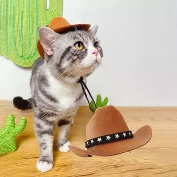 Нетканый костюм для собаки, цилиндр, регулируемый головной убор для кошки, шляпа для питомца, шляпы от солнца для питомца, реквизит для вечеринок и фотосессий S коричневый