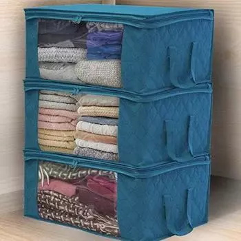 Нетканый мешок для хранения пыли, влаги, одежды, одеял, подушек, органайзер, складной, экономящий место дизайн, чехол для хранения 1pc синий