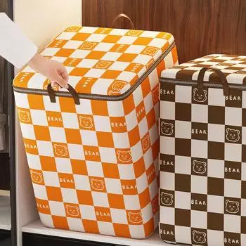 Нетканый ящик для хранения с рисунком «гусиная лапка» с рисунком «медведь», большая вместимость, сумка для хранения одежды, сумка для переезда в студенческом общежитии