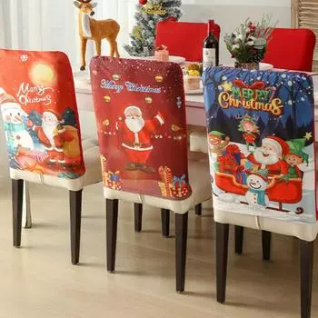 Нетканый рождественский чехол на стул, креативный мультяшный принт, чехол для обеденного стула, украшение на стул в праздничной атмосфере 49x58cm