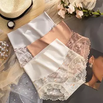 Нетронутые Женское нижнее белье средней талии Жаккардовые плиссированные дышащие кружевные треугольные трусики M белый