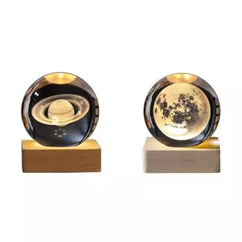 neu 3D гравированный маленький стеклянный шар декор USB зарядка для спальни декор (Сатурн)