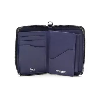 Neu interesse Schatten Bifold Кошелек с круглым отделением для купюр и внутренней частью 0708 Черный x Темно-синий [Neu interesse] 2.0 (Вертикальная молния, язычок)