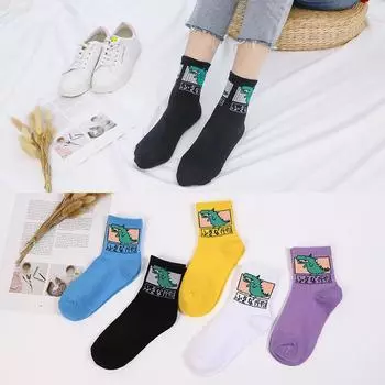 Neue Mode Frhling Frauen Mdchen Hip Hop Lange Baumwolle Socken Lustige Мультфильм Динозавр Japanischen Charaktere Hohe Qualitt Calcetines белый