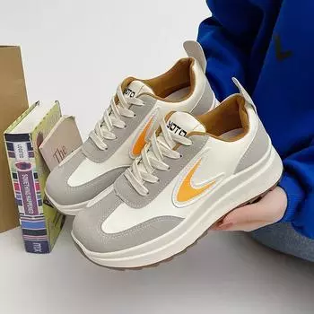 Неуклюжие кроссовки для женщин. Модные весенне-летние новые повседневные женские туфли на шнуровке, легко сочетающиеся с толстой подошвой. 36