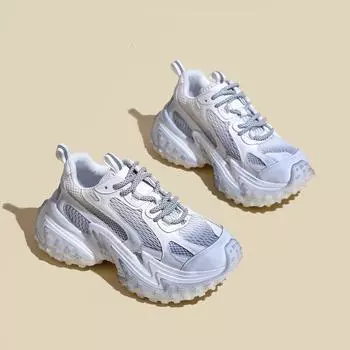 Неуклюжие кроссовки для женщин, весенние новые дышащие повседневные кроссовки на толстой подошве с увеличенной сеткой 35 светло-серый