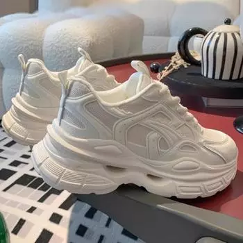 Неуклюжие кроссовки из натуральной кожи, женская обувь, новые весенние туфли с сетчатой поверхностью, белые туфли на платформе с дышащей сеткой, кроссовки 35 чёрный