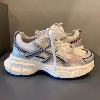 Неуклюжие кроссовки на толстой подошве для женщин, летние новые универсальные легкие дышащие кроссовки с сеткой, увеличивающие рост 35 чёрный