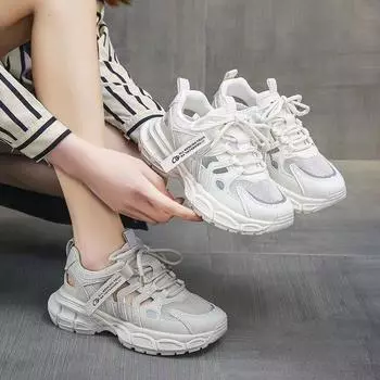 Неуклюжие кроссовки с сетчатой поверхностью, женские повседневные спортивные тонкие белые туфли, новые весенне-летние женские сандалии с закрытым носком и открытым носком 35