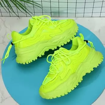 Неуклюжие кроссовки с трендом на толстой подошве, увеличивающая парную обувь. Дышащая удобная повседневная спортивная обувь. Модная универсальная уличная модная женская обувь. 35 зелёный