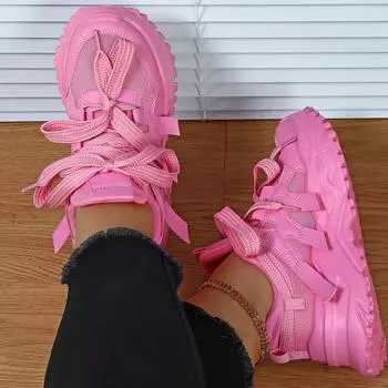 Неуклюжие кроссовки Trend на толстой подошве с увеличенной сетчатой поверхностью. Дышащая удобная повседневная спортивная обувь. Модная подходящая уличная модная обувь для пар. 35 розовый