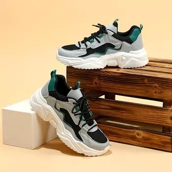 Неуклюжие кроссовки, трендовые дышащие удобные кроссовки на толстой подошве с сетчатой поверхностью, повседневные уличные кроссовки на шнуровке 35 цвет морской волны/розовый