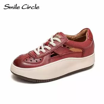 Неуклюжие женские кроссовки из натуральной кожи, низкие туфли на плоской подошве, женская обувь на толстой подошве в стиле ретро со шнуровкой