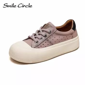 Неуклюжие женские кроссовки из натуральной кожи, туфли на плоской подошве со шнуровкой и круглым носком, модная повседневная женская обувь на толстой подошве