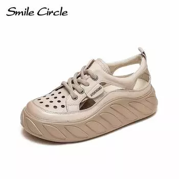 Неуклюжие женские кроссовки из натуральной кожи, туфли на плоской подошве со шнуровкой, удобная повседневная обувь на толстой подошве 35 бежевый