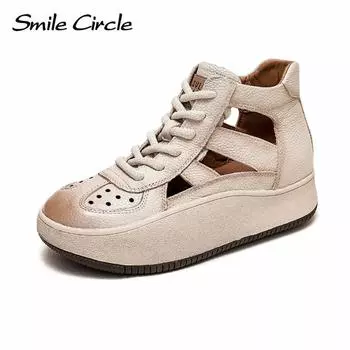 Неуклюжие женские кроссовки из натуральной кожи, высокие туфли на плоской подошве на шнуровке, женские туфли на толстой подошве в стиле ретро