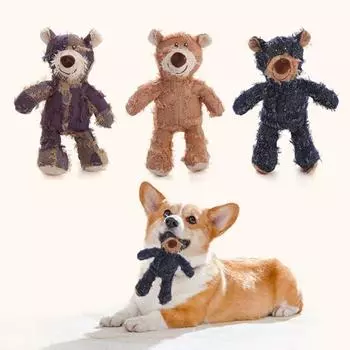 Неуязвимая прочная интерактивная игрушка для жевания собак с пищащим медведем для агрессивных любителей жевать плюшевая игрушка для собак синий