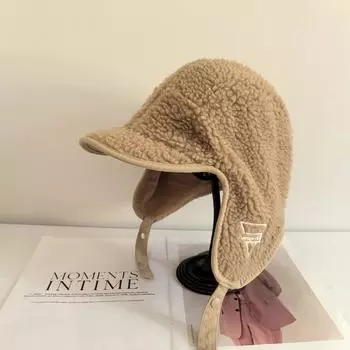 Neutral leisure personality pilot pullover singer autumn and winter lamb wool ear protection Lei Feng sings to show his small face M56-58cm чёрный