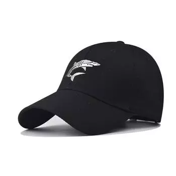 Neutral Wash Cotton Vintage Shark Embroidered Baseball Cap With Strap Adjustable Shark Cotton Black