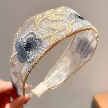 New1 pcs Embroidered Lace Hairband Ethnic Style Embroidered Vintage Headband Wide Edge Hairpin жёлтый