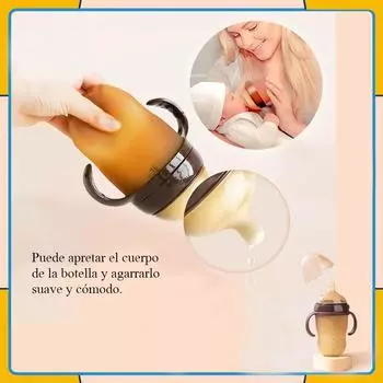 New 0-36 Months Baby Nano Silver Silicone Wide Mouth Baby Bottle 240ml 150ml with Silicone Handle Imitation Breast Milk Design