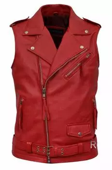 Новый 100% натуральный кожаный красный жилет на пуговицах в стиле вестерн, пальто, куртка из овчины для мужчин S красный