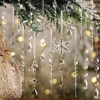 New 10/5PCS Christmas Acrylic Snowflake Simulation Ice Pendants Xmas Tree Hanging Ornament New Year Christmas Decoration Home