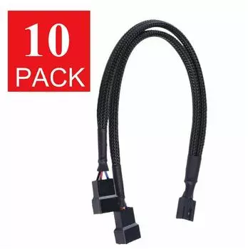 New 10 Pack 4-Pin PWM to Dual PWM Sleeved Computer Case Fan Power Y-Splitter Cable