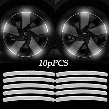 New 10pcs Car Wheel Hub Reflective Sticker Tire Rim Reflective Strips Luminous Sticker for Night Driving Car-Styling Accessories