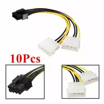 New 10Pcs Dual 4 Pin Molex IDE to 8 Pin PCI Express Power Cable For PCI-E Video Vard