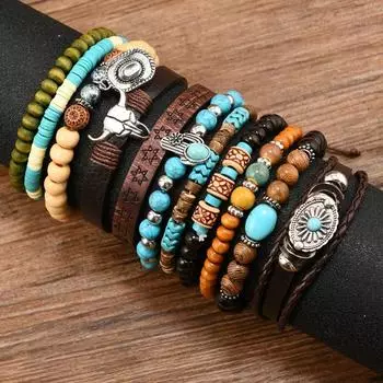 New 11-piece set of beaded elastic thread woven men s and women s bracelets, bracelets, bracelets. разноцветный