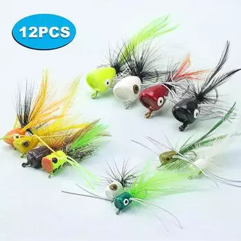 New 12 Pcs Dry Fly Fishing Poppers Popper Flies Kit Fishing Bait For Fishing Lures