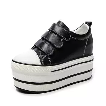 New 12cm Genuine Leather New Women Shoes Platform Heel Platform Sneakers Wedge White Shoes Fashion Women Leather Shoes Casual 33