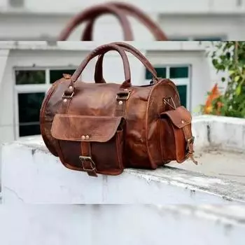 New 13 Goat Leather Brown Gym Duffle Travel Bag Bags Vintage