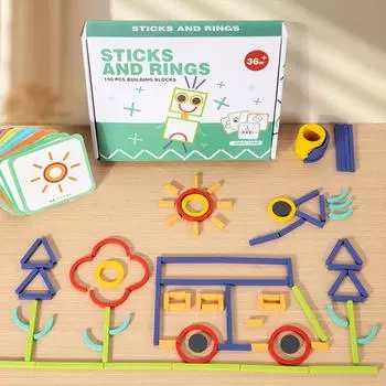 New 150pcs Stick Wooden Creative Puzzle, Colorful Circular Wooden Stick Thinking Training Puzzle Tabletop Game, Excellent Christmas Thanksgiving Wooden