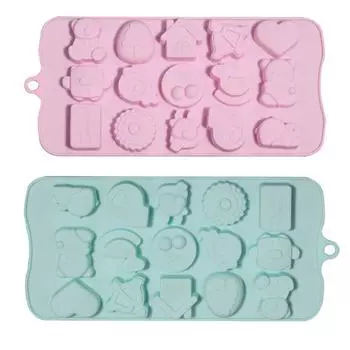 New 15Holes Cartoon Silicone Chocolate Jelly Pudding Mold Cake Mould Cupcake Cookie Muffin Soap Maker DIY Baking Tools зелёный