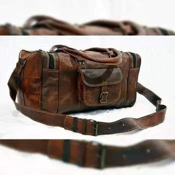 Новая 16 Дорожная сумка из козьей кожи, спортивная сумка-дафл, коричневая, для мужчин, для ночевки