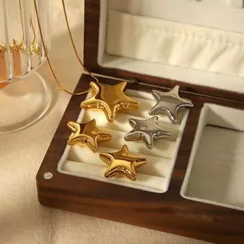 New 18k gold-plated star earrings, necklace set, women s personality niche non-fading stainless steel stud earrings.