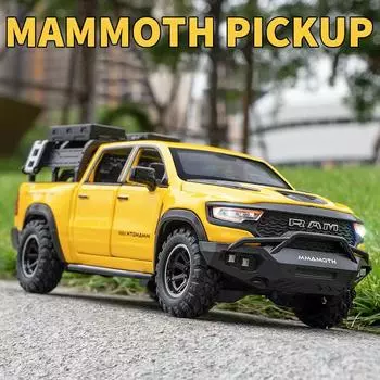 New 1:32 Dodge RAM 1000 TRX Mammoth Picku Alloy Car Model with Sound and Light Pull Back Children s Toy Collectible Birthday Gift чёрный
