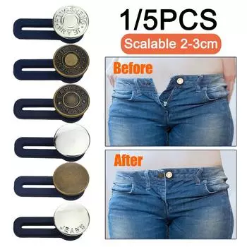 New 1/5PCS Magic Metal Button Extender for Pants Jeans Free Sewing Adjustable Retractable Waist Extenders Button Waistband Expan 1 PC