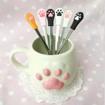 New 1 Pcs Stainless Steel Cute Cat Claw Coffee Spoons Candy Tea Fruit Dessert Drink Tableware Kitchen Supplies