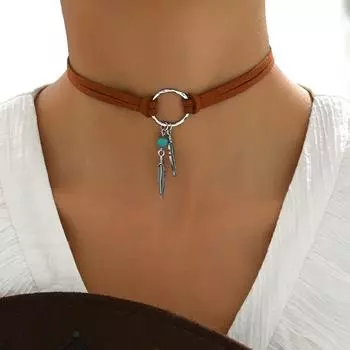 New 1-piece personalized fashion velvet turquoise beaded necklace