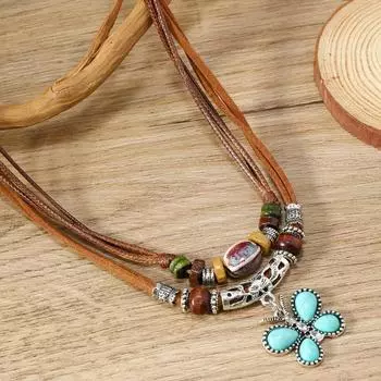 New 1-piece set of personalized fashion wax thread beaded wooden beads butterfly necklace new H разноцветный